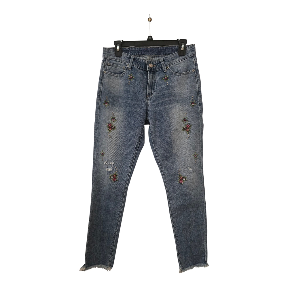 Lucky Brand Ava Skinny Ankle Gallup Embroidered Floral Distressed Jeans Sze 4/27
